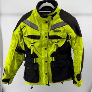 Women's Olympia Moto Sports Motorcycle Riding‎ Jacket Neon Yellow Black Medium M